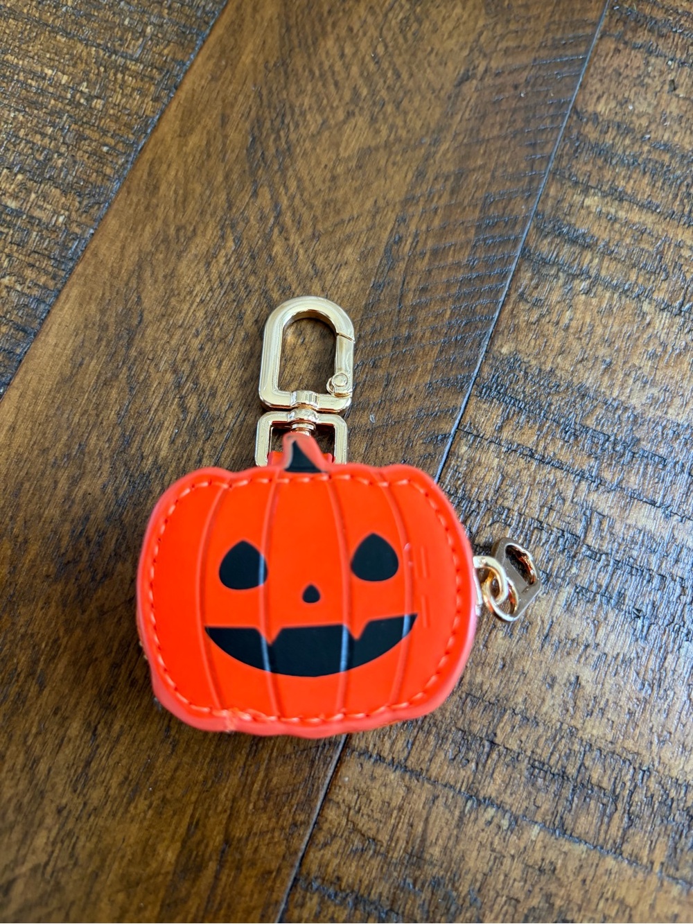 Halloween Pumpkin Jack-o'-Lantern Faux Leather Zip Coin Pouch Key Chain, Women